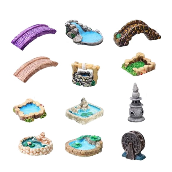Bewildely Figuritas de puente de jardín en miniatura, resina Premium para decoración realista y elegante, 12 pack/lote Decoración del hogar