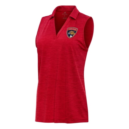Women s Antigua Heather Red Florida Panthers Layout Sleeveless V-Neck Polo