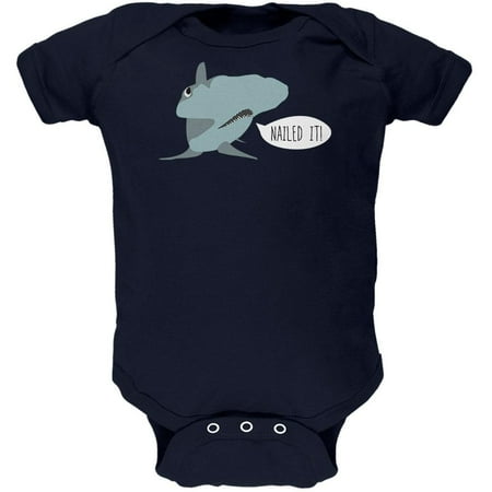 

Shark Nailed It Hammerhead Funny Pun Soft Baby One Piece Navy 12-18 M