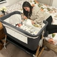 thumbnail image 3 of HARPPA 3 in 1 Baby Bassinet Bedside Sleeper, Height Adjustable, Easy Folding, Gray, 3 of 10