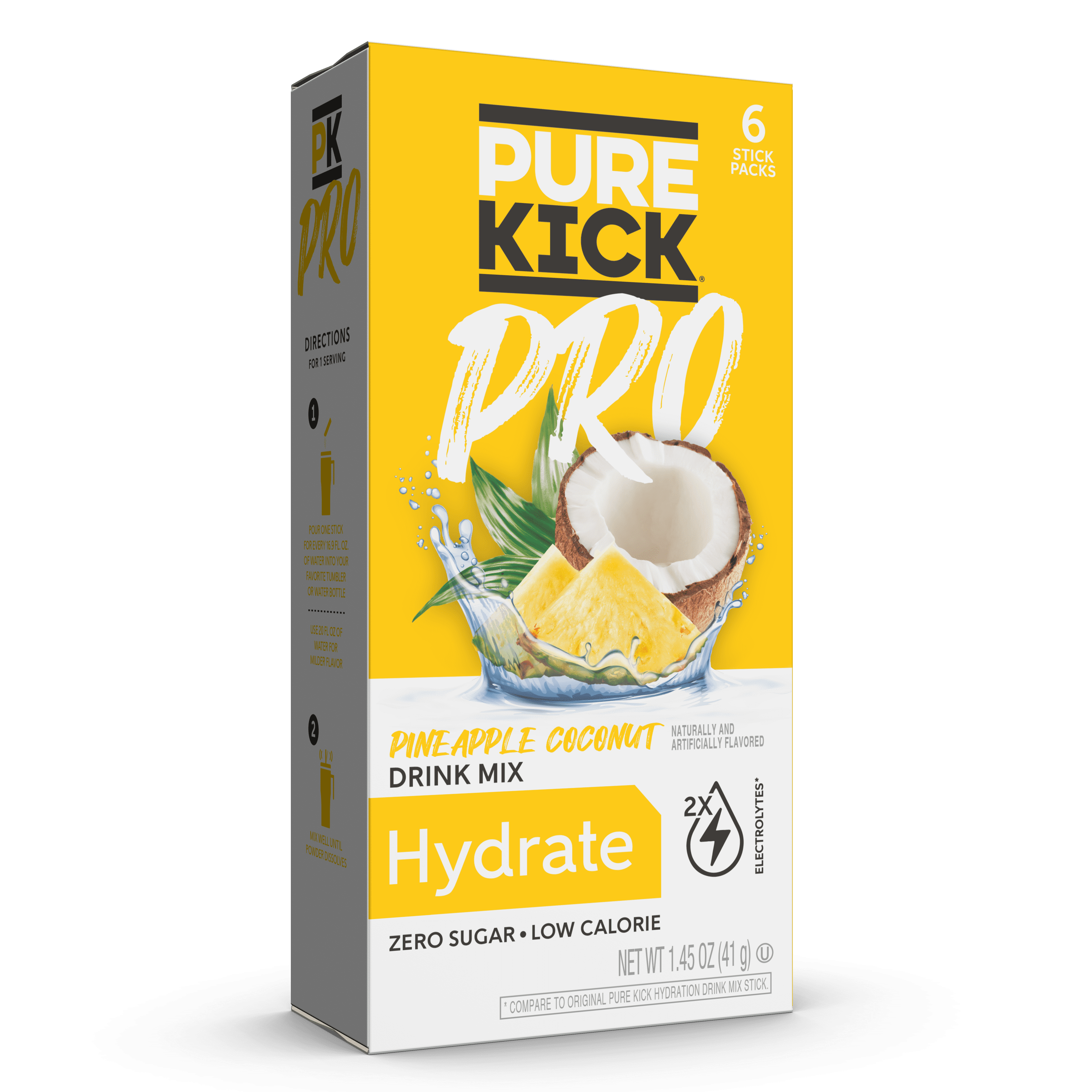 (6 pack) Pure Kick Pro Pineapple Coconut, Hydration Electrolyte Powdered Drink Mix, 6 Count Packets