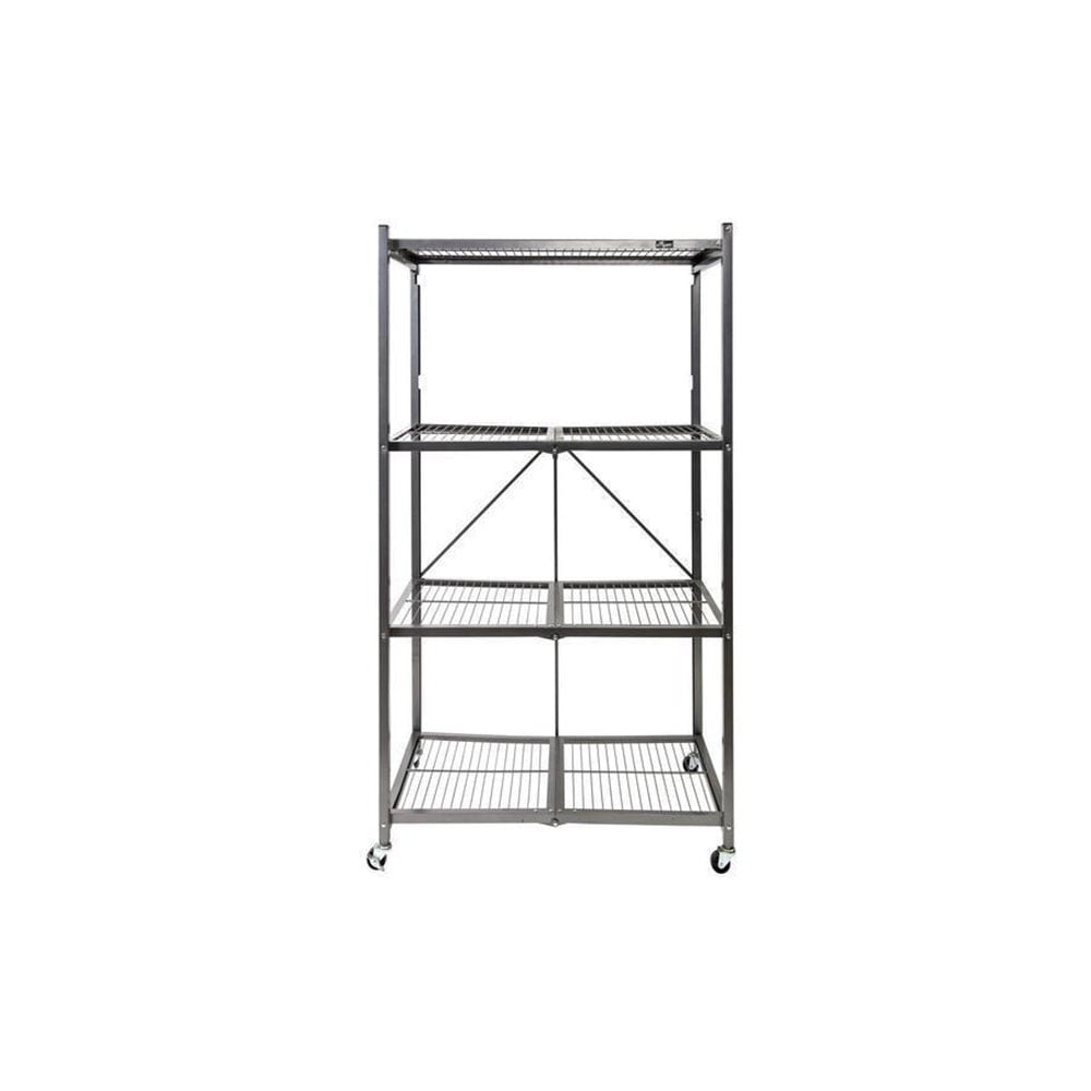 Origami 4 Tier Multi Purpose Folding Storage Rack with Wheels, Gray (2 Pack)