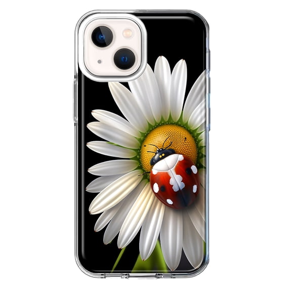 MUNDAZE Apple iPhone 13 Mini Cute White Daisy Red Ladybug Double Layer Phone Case Cover