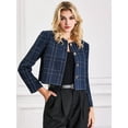 thumbnail image 2 of DARING DIVA Women's Collarless Plaid Button Front Crop Tweed Jacket M Dark Blue, 2 of 6