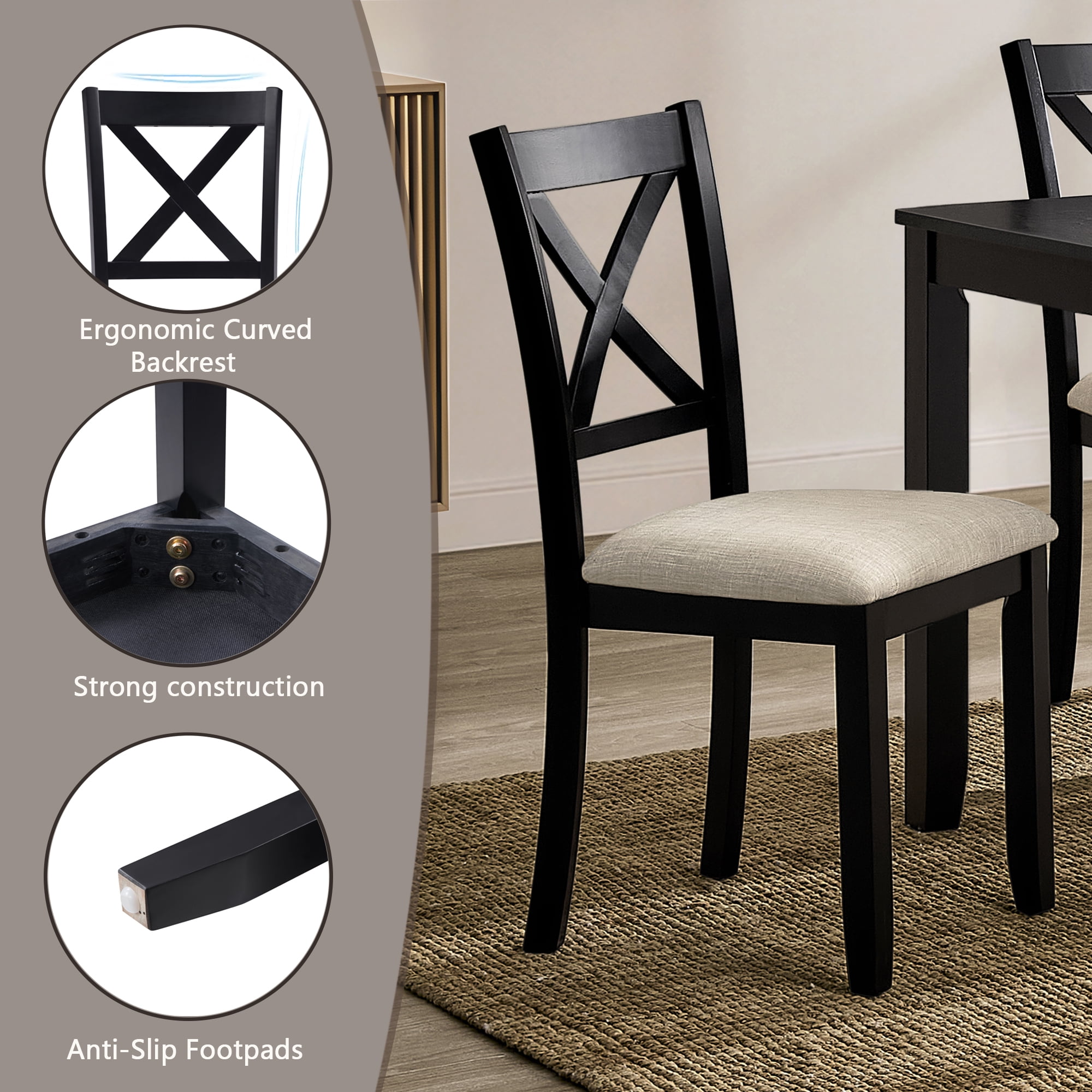 6-Piece Dining Table Set for 6, 58.5" Wood Rectangular Kitchen Table with 4 Chairs & Bench