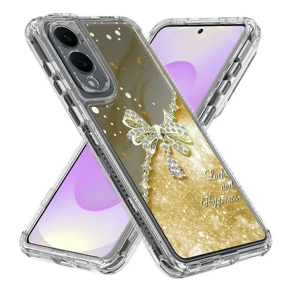 Rosebono Compatible With Samsung Galaxy S25 Edge Sparkle Rhinestone Diamond Colorful Butterfly Graphics Design 3-Layer Hybrid Armor Cover Case (Yellow)