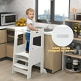 thumbnail image 3 of OLAKIDS Toddler Standing Tower, Kids Montessori Kitchen Step Stool Helper with 2 Adjustable Height Learning Blackboard Safety Rail Wooden, Anti-Slip Mats, 1-3 Year Old Boy Girl Gifts, 3 of 9