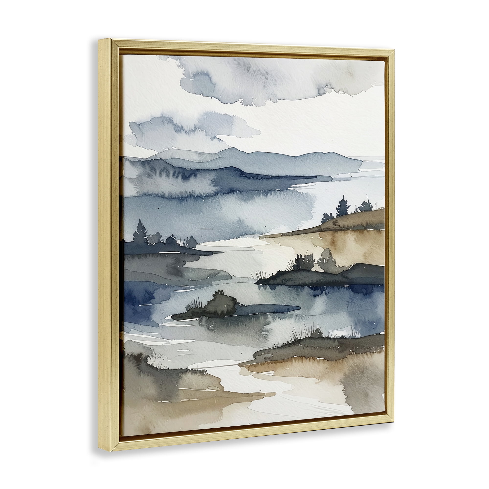 Stupell Industries The Flow Of Water Gold Framed Floater Canvas Wall Art, design by Alonza Saunders