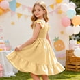 thumbnail image 6 of Ovbmpzd Yellow Big Girls Dresses Flutter Sleeve Cute Dresses Ruffled A-Line Midi Dresses,7 Years, 6 of 6