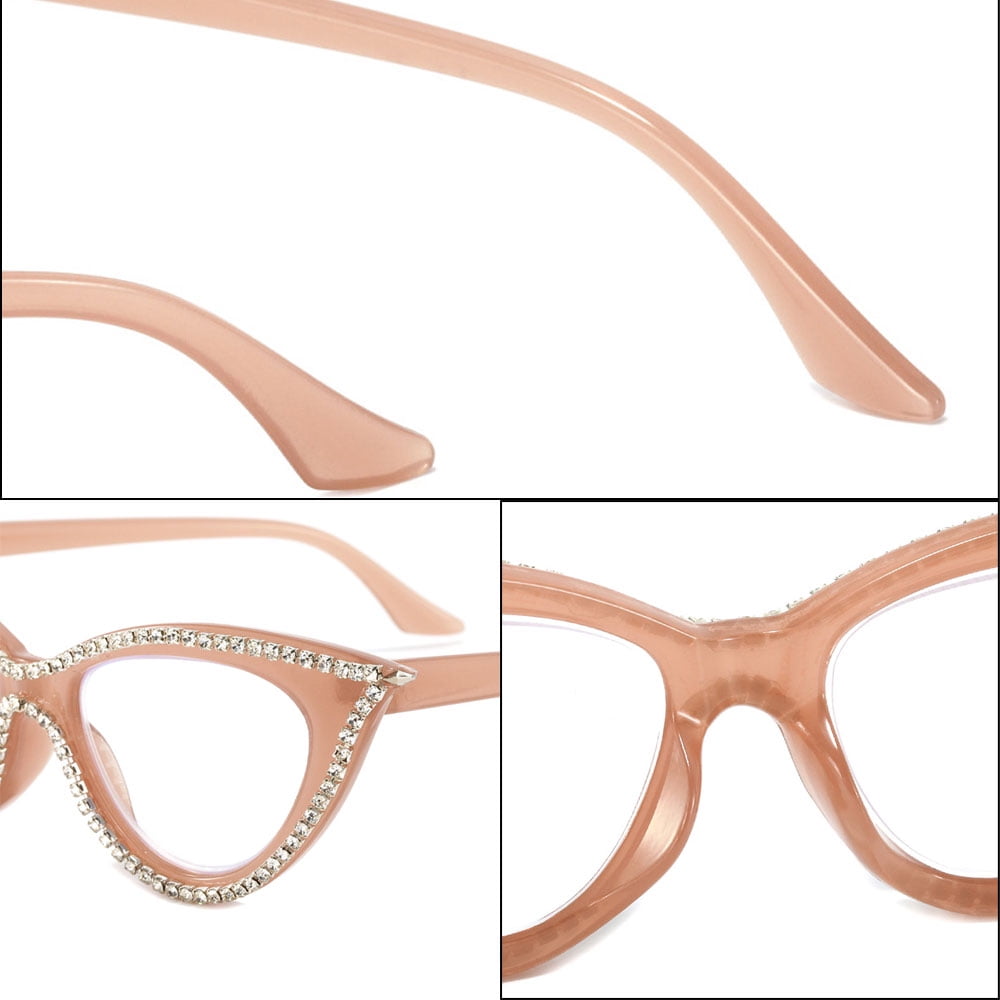 3 Pairs of Women Blue Light Blocking Cat Eye Reading Glasses 3.00 Ladies Handmade Diamond Black Frame Readers +3.00 Strength