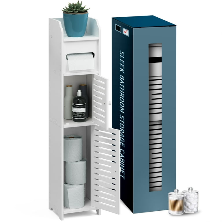 Nestl Bathroom Storage Organizer - Floor Standing with Shelves - Includes 2  Apothecary Jars - Tall Bathroom Storage Cabinet for Toilet Paper, Towel &  Other Bathroom Storage Accessories - White 