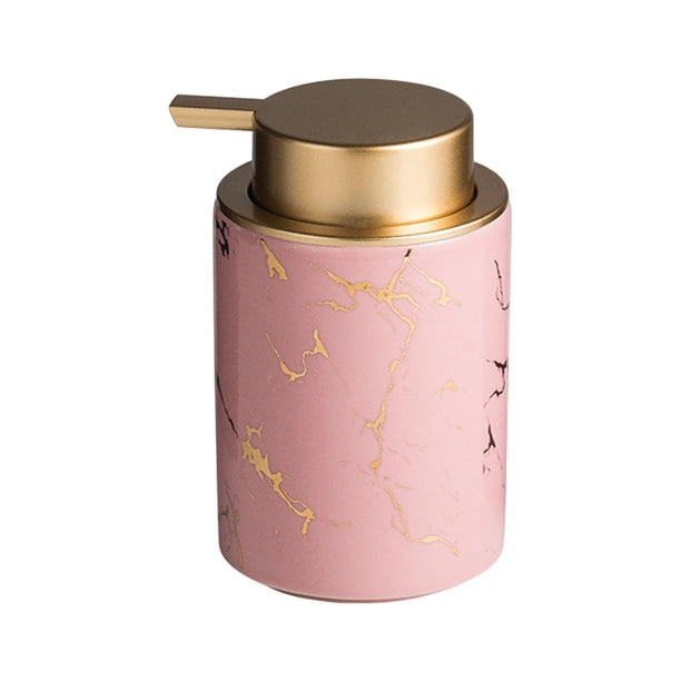 Dispensador de jabón de cerámica, botella de loción, dispensador de jabón lavavajillas multiusos, recargable. Rosa Mármol