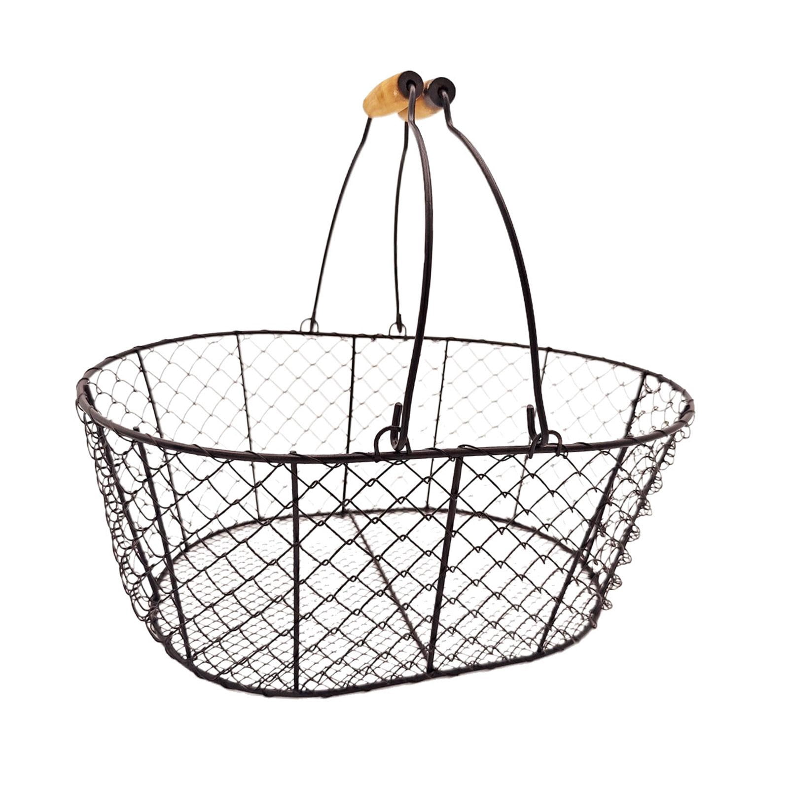 Fiocias Wire Storage Basket Large Capacity Bread Basket for Shopping Bathroom Picnic Black
