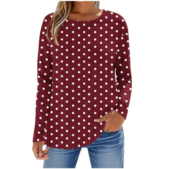Enjoytime Hauts Tendance pour Femmes Blouse à Manches Longues Col Rond Imprimé Mignon Chemise Décontractée d'Automne