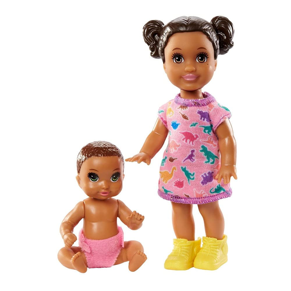 Barbie Skipper Babysitters Inc - Baby and Toddler Mini Doll 2-Pack ~  Includes Brunette, Pink Dinosaurs