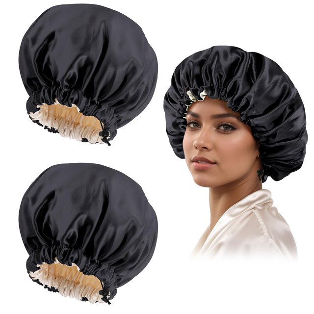 Gorro Edoneery de seda satinada para cabello rizado, color negro
