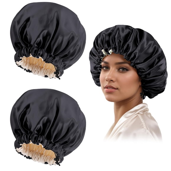 Gorro Edoneery de seda satinada para cabello rizado, color negro