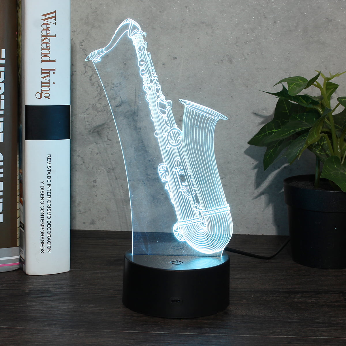 LED 3D Night Light Saxophone Illusion Optique Lampe 7 Couleurs Dimmable USB Alimenté Contrôle Tactile avec Télécommande pour Garçons Filles Enfants Cadeaux 