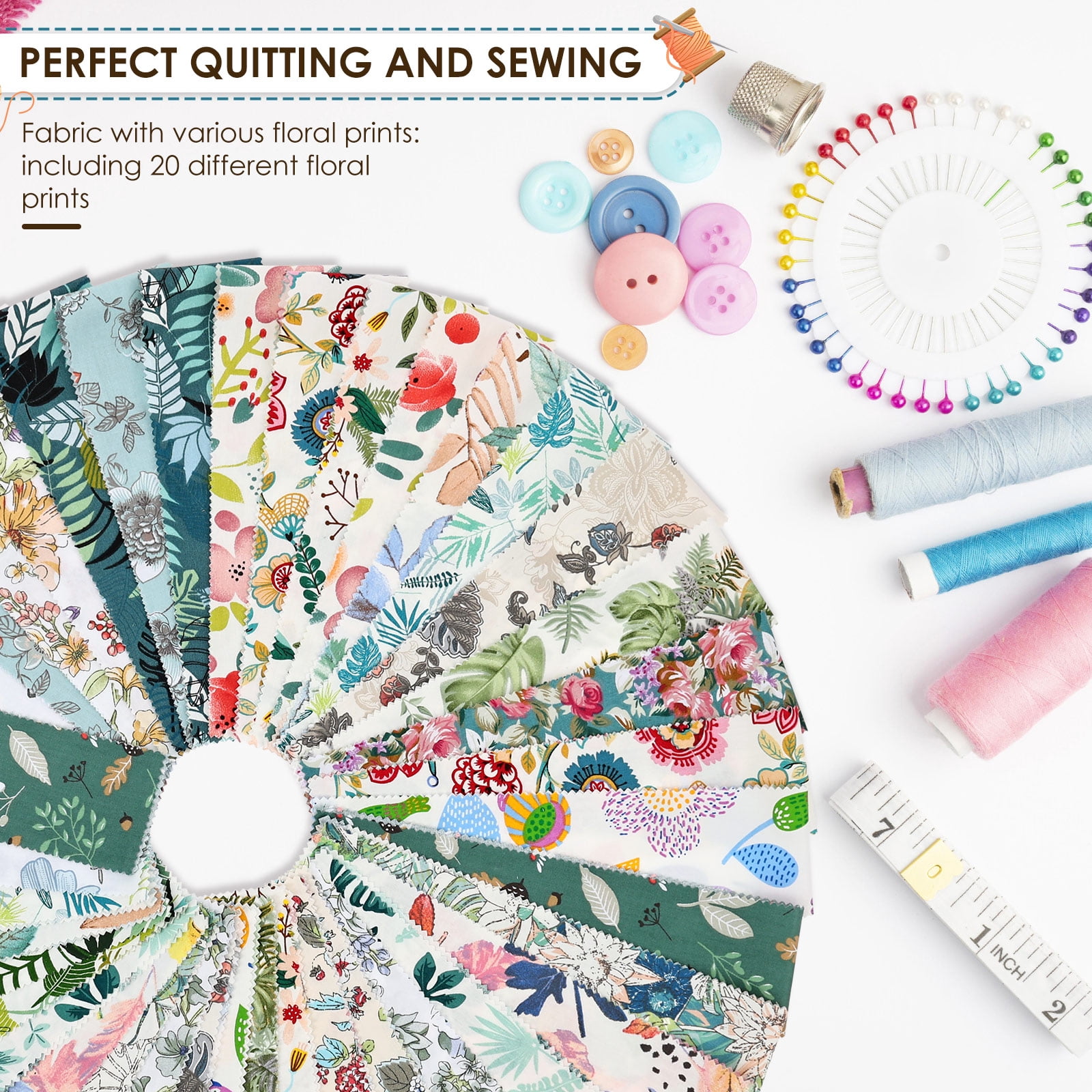 Ikoopy 80/100Pcs Jelly Roll Fabric Strip Set Cotton Floral Print Pre Cut Quilting Strip Quilting and Sewing Patchwork Roll for DIY Craft Blanket Rug