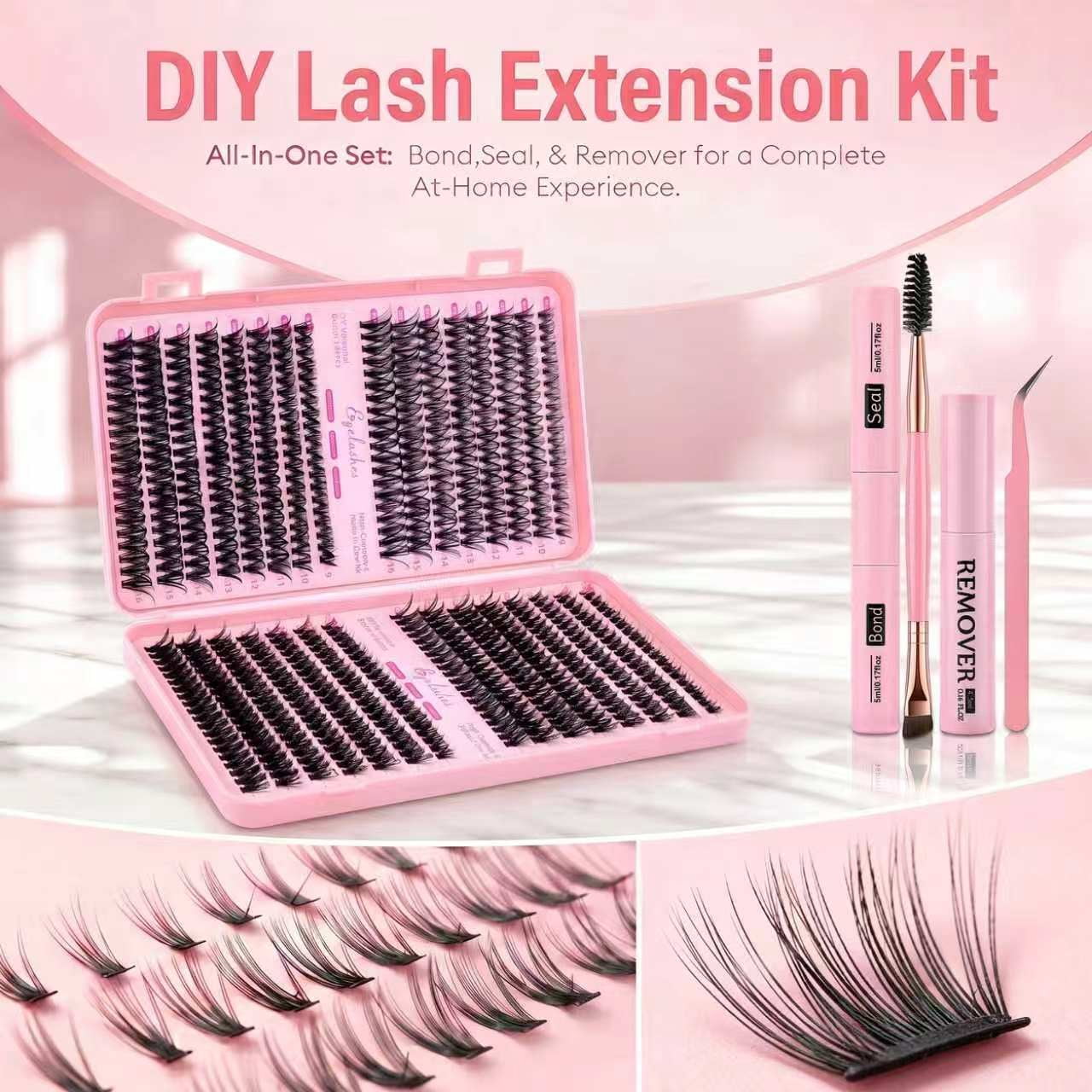 Lash Clusters Kit, 640pcs Individual Eyelash Extension Kit 30D/40D/50D/60D, 9-16mm Mixed Lengths, DIY False Eyelashes