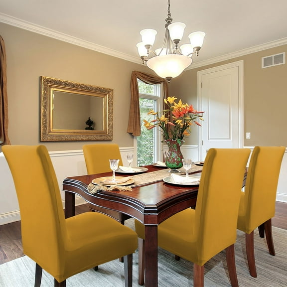 PiccoCasa 4Pcs Dinning Room Stretch Chair Cover Removable Slipcovers Black Orange