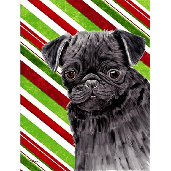 Pug Candy Cane Holiday Christmas Flag - Garden Size, 11 x 15 in.
