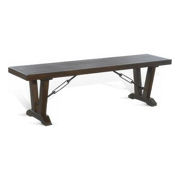 Flint Dining Bench with Turnbuckles- 70 Inch Dark Brown Mahogany Wood