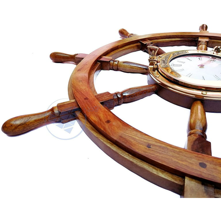 Nagina International, Deluxe Class Wood and Brass Ship Wheel Clock 12 - -  Nautical Home Decorating