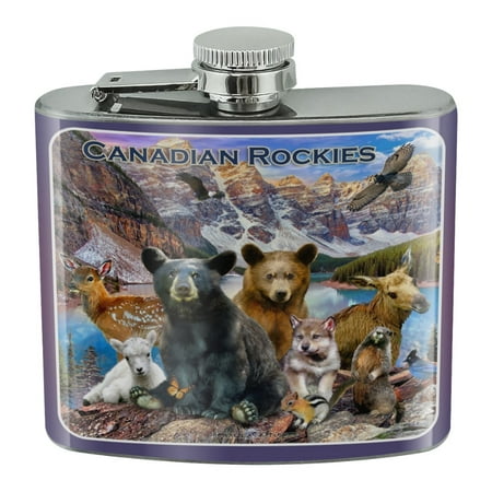 Canadian Rockies Mountain Range Animals Beer Wolf Moose Deer Stainless Steel 5oz Hip Drink Kidney (Best Way To See Canadian Rockies)