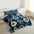 thumbnail image 3 of Manfei Boho Aztec Queen Comforter Set for Adult, Hippie Tribal Geometric Bedding Comforter Set, Retro Blue Stripes Reversible Bedding Set, Microfiber Bedroom Decor, 3 Pieces, 3 of 8
