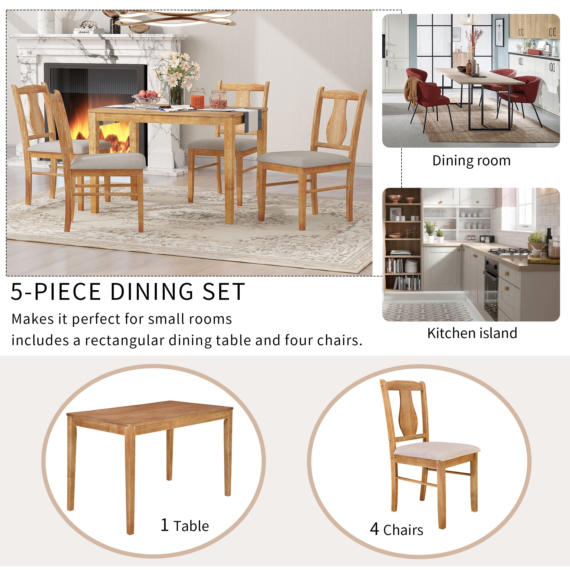 Euroco 5 Piece Modern Particle Board Dining Table Set, Natural