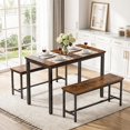 thumbnail image 5 of 3 Piece Dining Room Table, Kitchen Dining Table Set with 2 Benchs for Apartment Breakfast Nook and Samll Space, Brown, 5 of 10