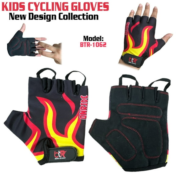 Kids Cycling Gloves - Boys & Girls Half Finger Gloves With Gel Padding Non-Slip Breathable BMX Mountain Bike Scooter Riding Gloves BTR-1062-4XS (Age 3-4 Year)