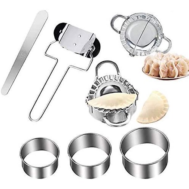 Fabricante de albóndigas de acero inoxidable de 7 piezas, 2 moldes de dumpling, 3 máquinas de dumpling, cortador de dumpling chino, molde de prensa para empanadas de ravioli Feliz Sencillez