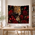 thumbnail image 5 of Spotted Leopard Surrounded by Deep Red Roses, Romantic Gothic for Animal Lovers, Dark Floral Wildlife Art, Housewarming Gift, Tapestry Wall Hanging for Bedroom and Living Room, 5 of 7