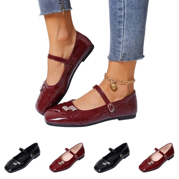 IEMIEMIEM Women's Mary Jane Flats Comfort Patent Leather Classic Dressy Slip On Round Toe Ballet Flats Soft Work Flats Retro Mary Jane Flats Red 9 Wide