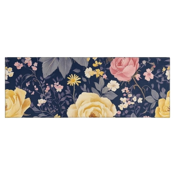 Pioneer Flower Floral Print Pattern Kitchen Rug Mat,Kitchen Runner Rugs Non Skid Washable,Decorative Kitchen Floor Mats for Kitchen,Sink,Laundry,17"X47"