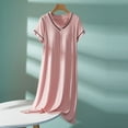 thumbnail image 2 of HVOBTTY Womens Comfy Stretch Nightdress, Nightgowns for Women, Women's Casual Soft Solid Color Long Sleeve Mid Long Nightgown with Chest Pad Sleep Dress Hot Pink, XL, 2 of 5
