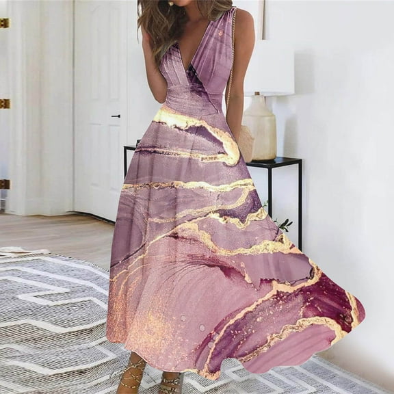 GERsome Summer Dresses for Women Beach Boho Sleeveless Vintage Floral Flowy Tshirt Tank Sundresses