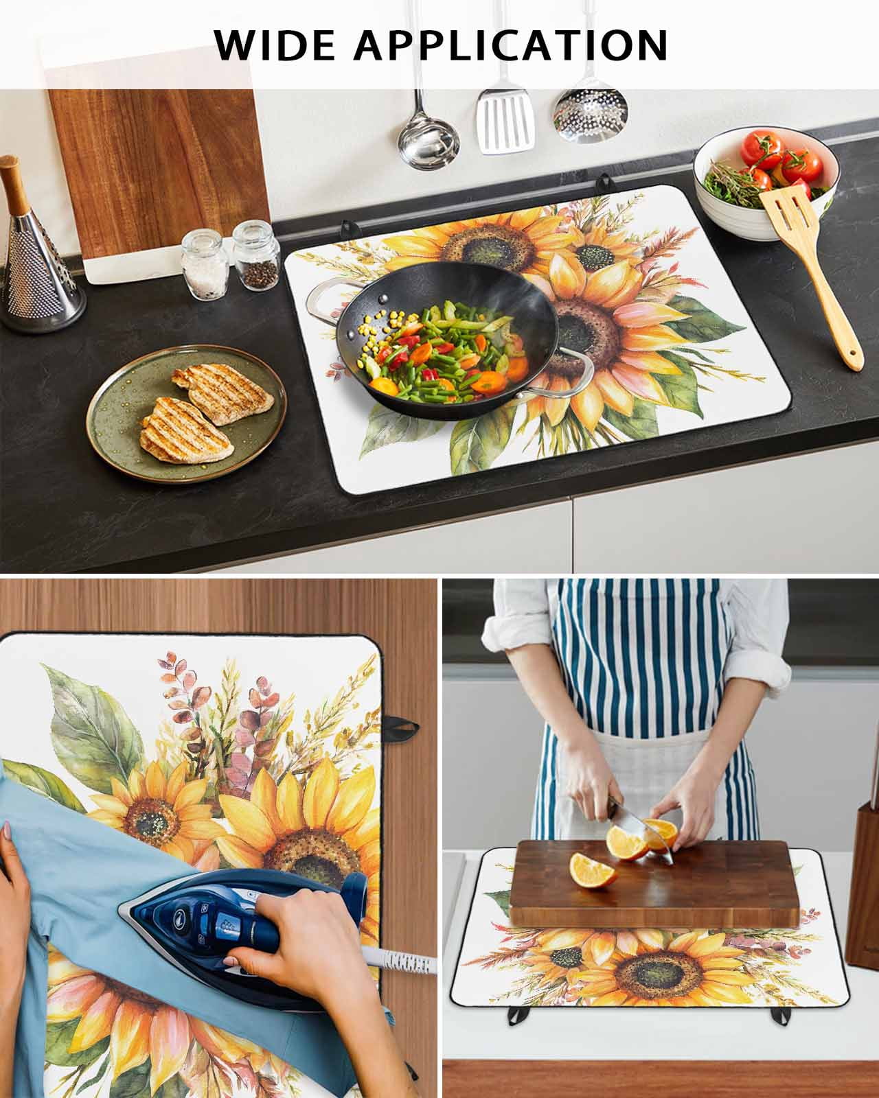 nqOlkjepod Large Induction Cooktop Protector Mat 24"x21", Sunflower Stove Top Covers for Electric Stove, Watercolor Garden Blooms Floral Spring Stove Burner Cover Mats, Glass Top Stove Cover