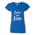 thumbnail image 2 of Wild Bobby Love Like Jesus Inspirational/Christian Women Standard V-Neck Tee, Royal, Large, 2 of 5