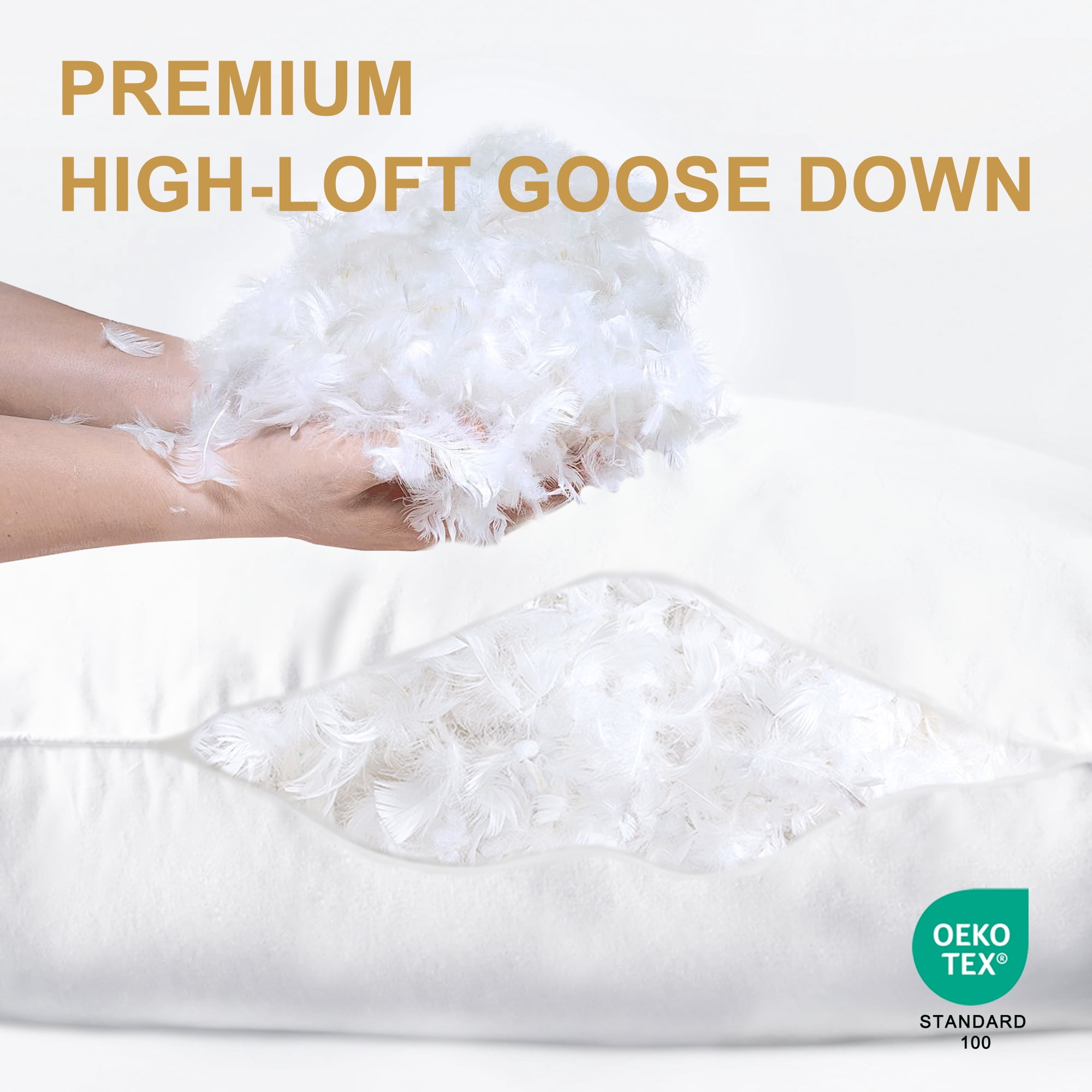 Set of 2 Goose Down Pillows Queen Size , 100% Cotton Shell, Supportive Cooling Pillows , Hotel Bed Pillows
