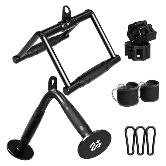 Cable Machine Attachments Set - Gym Cable Accessories for Lat Pulldown, Ankle Straps, V Bar, Double D Handle & Clamps - Home Gym Workout Equipment