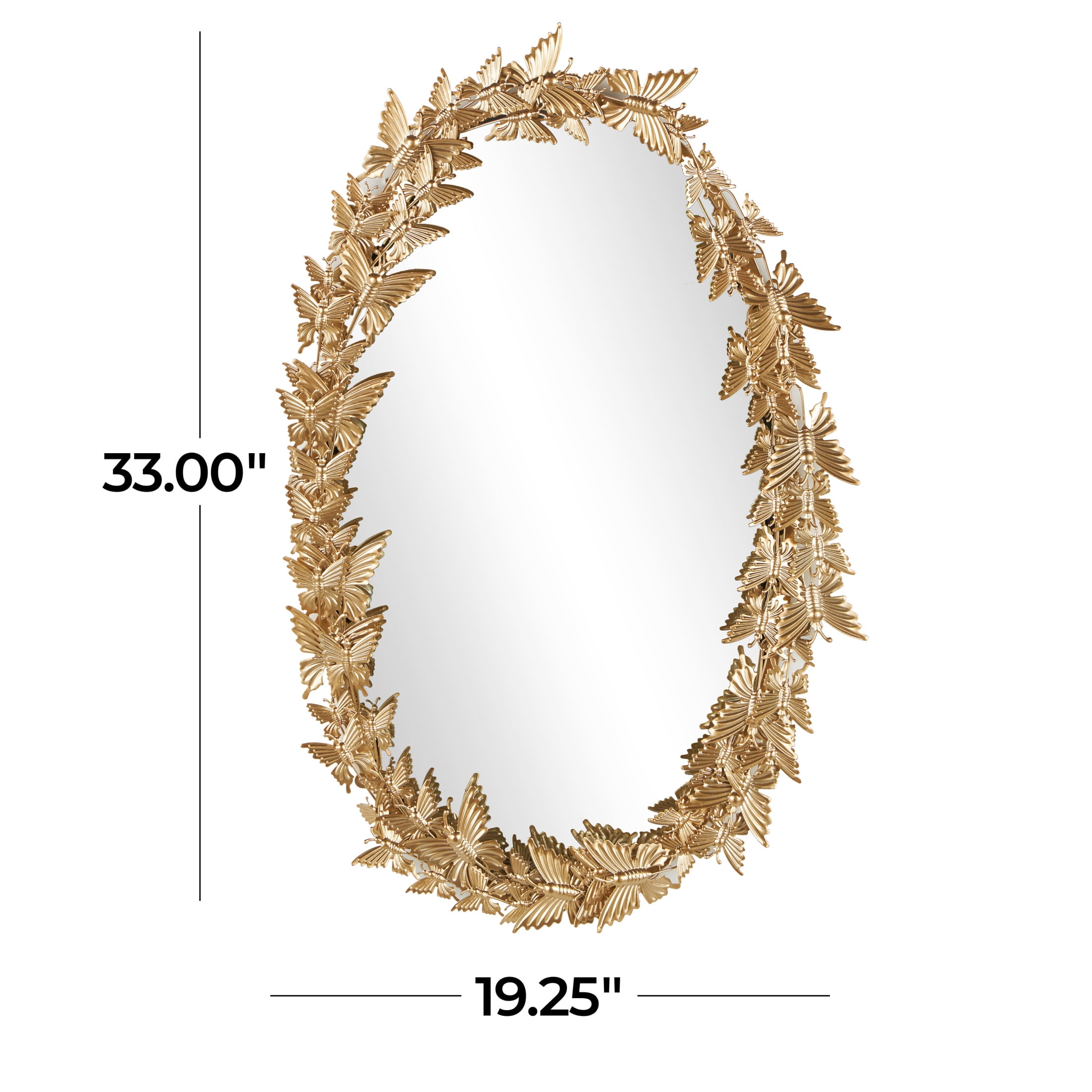 DecMode 19" x 33" Gold Oval 3D Butterfly Wall Mirror