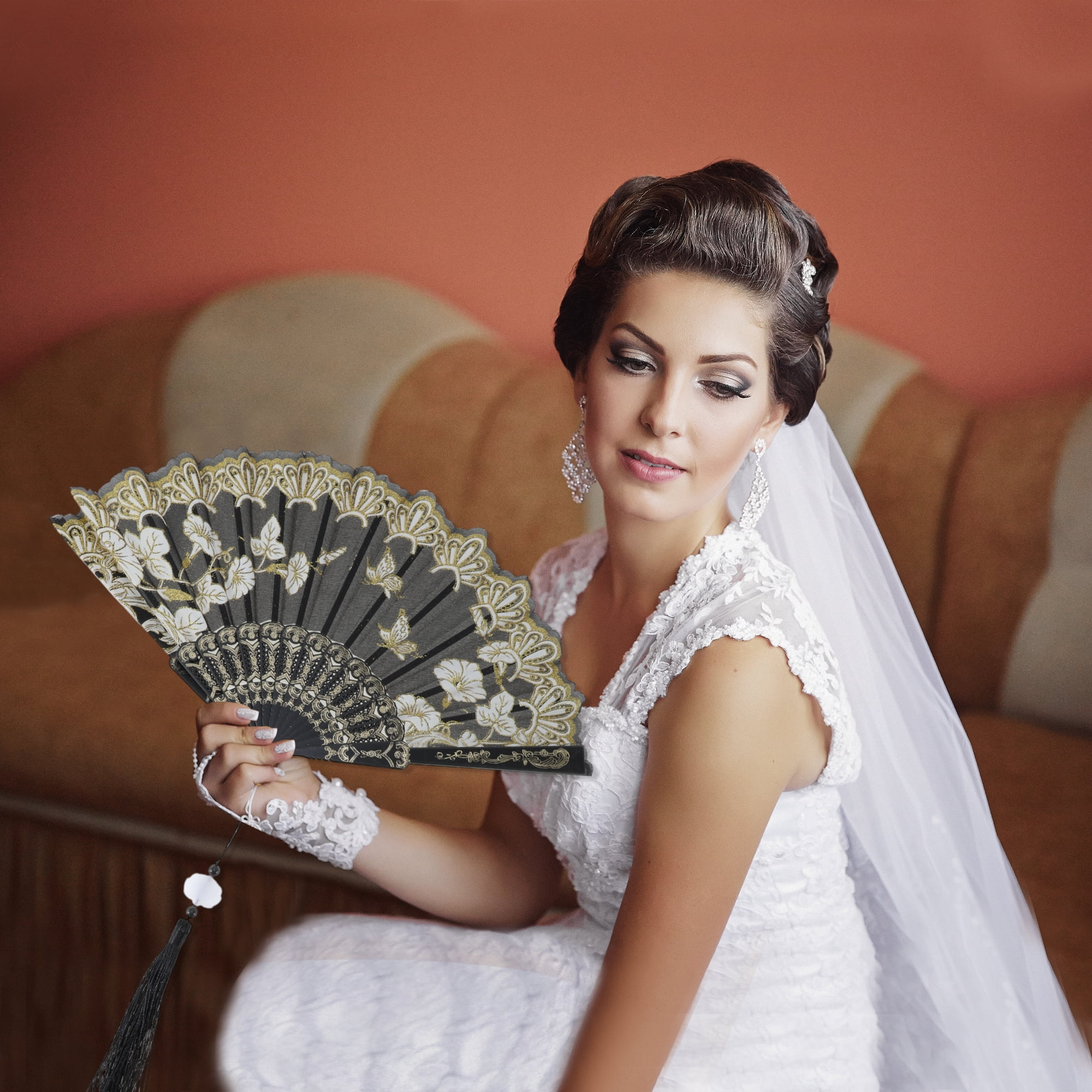Unique Bargains Tassel Folding Fan 1 Pc for Weddings Parties Black