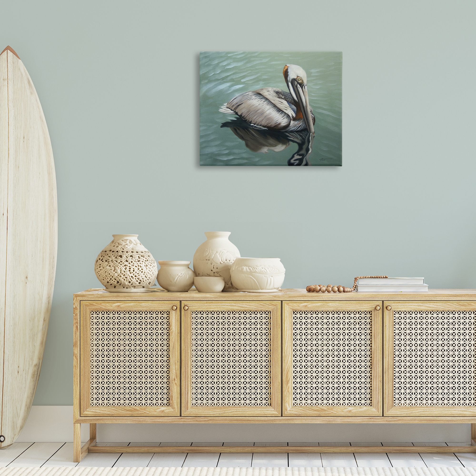 Stupell Industries Pelican Lake Reflection Animals & Insects Painting Gallery Wrapped Canvas Art Print Wall Art, 30 x 24