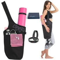 Zenifit Yoga Mat Bag, Long Tote with Pockets for your Yoga Accessories, Yoga Bag with Bonus Yoga Mat Strap Elastics, Holds your Pilates Mat, Color: Black and Lavender Bliss Yoga Mat Carrier for Women
