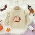 thumbnail image 2 of Ulitacool Girls Sweater Long Sleeve Sweaters Halloween Knit Cardigan With 3D Pumpkin Soft Baby Toddler Outerwear For Fall Winter Round Neck Tops Casual Outfits Beige 6-9 Months, 2 of 5