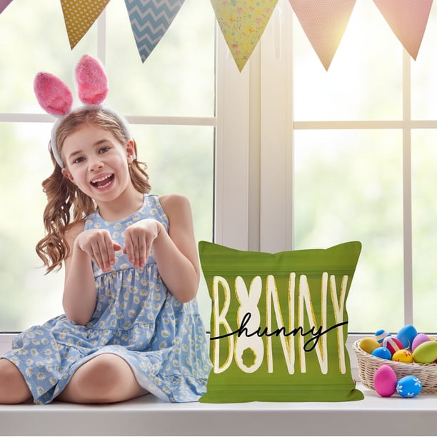 Funda de cojín decorativa con diseño de zanahoria y conejo de Pascua para sala de estar, dormitorio, sofá, vacaciones, forma retorcida