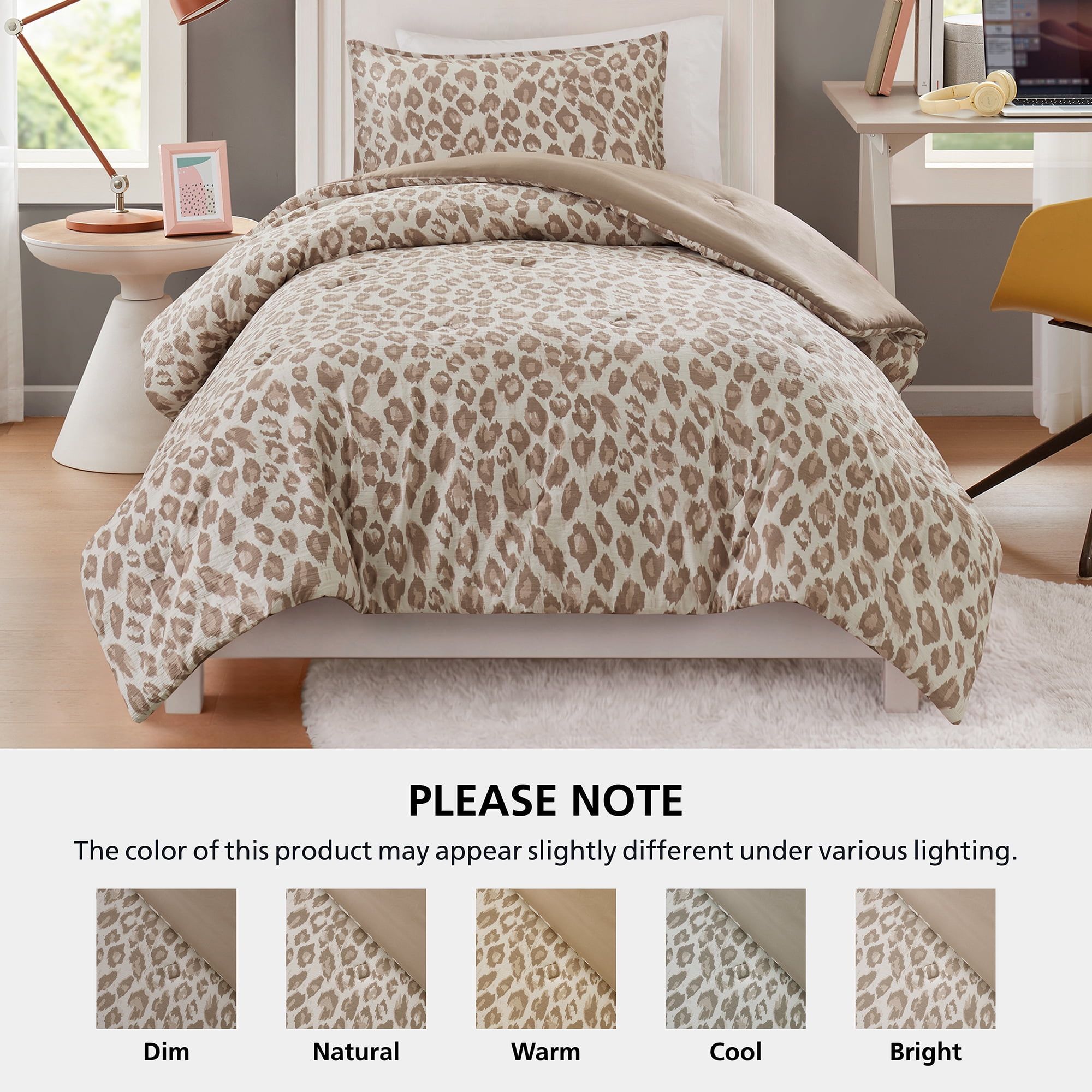 Mainstays Leopard Print 2-Piece Neutral Comforter Set, Twin/Twin XL